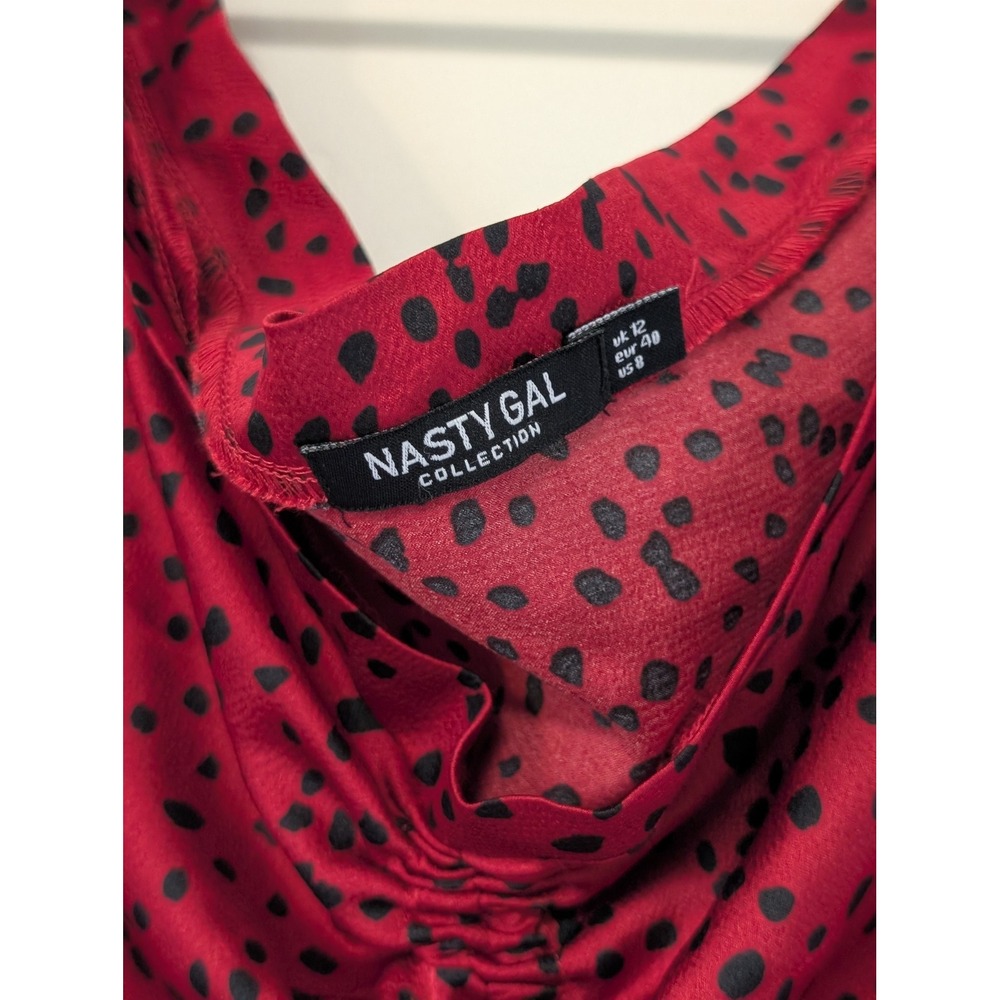 Nasty Gal Red Polka Dot Crop Top Puff Sleeve Blouse Size 8 Grunge Festival - Picture 2 of 6
